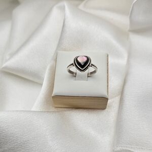 Sterling Silver 925 Natural Silver Obsidian  Heart-Shaped Ring
